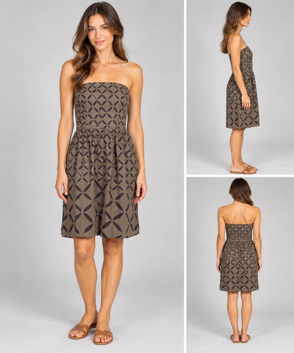 J Crew Womens Dress A Line Strapless Eyelet Empire Waist Cotton Brown Size 4